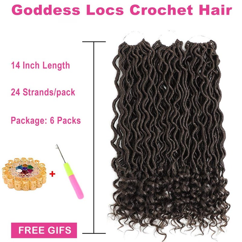 Ali Bling 6 Packs Goddess Locs Crochet Hair Wavy Curly Faux Locs Crochet Braids Synthetic Hair Extensions Crochet Low Temperature Braiding Hair Deep Wave Braiding Hair With Curly Soft (14" 6 Packs-4) - Image 2